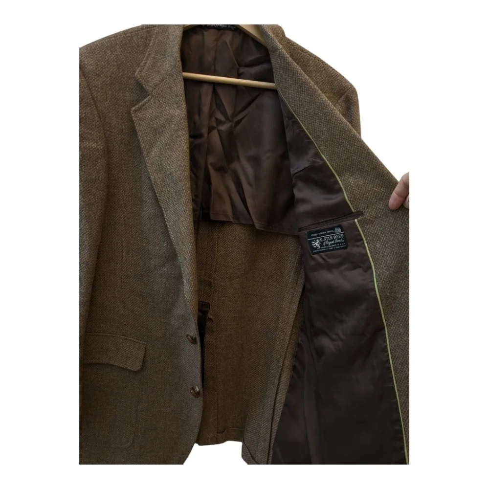 Austin Reed of Regent Street blazer brown virgin wool elbow pads tweed